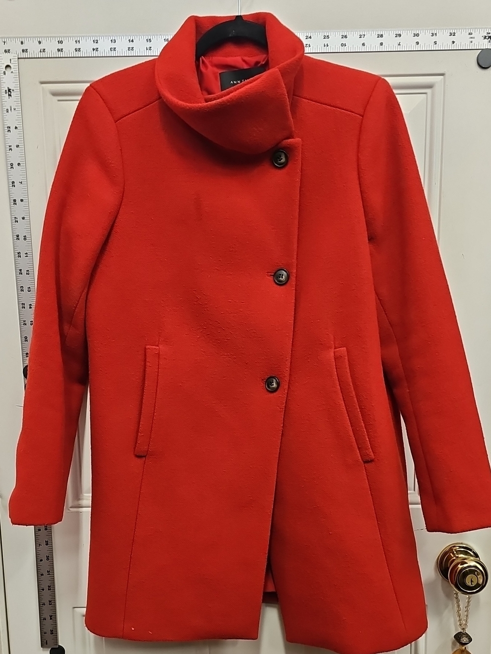 Anne Klein Bright Red Wool Funnel Neck Peacoat, Winter, Fall